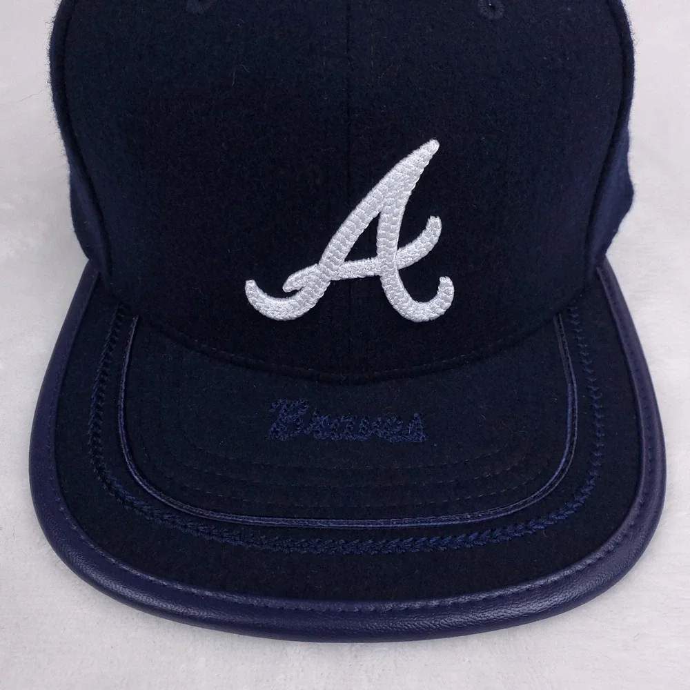 Atlanta Braves Mitchell &‎ Ness MLB Snapback Hat Cap 3D Logo Navy Wool NWT